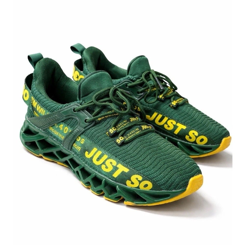 Athletic Running‎ Shoes Green Yellow Knit Sneakers Lightweight Womens EU 38